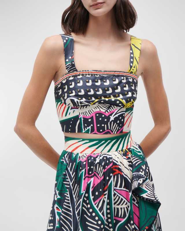 Oakley Embellished Sleeveless Bustier Crop Top